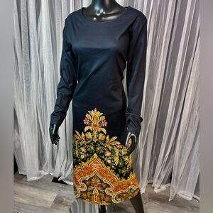 Elegant Black and Multicolor Patterned Dress